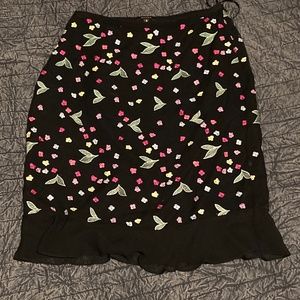 Silk Mid Length Skirt w/ Embroidered Flowers
